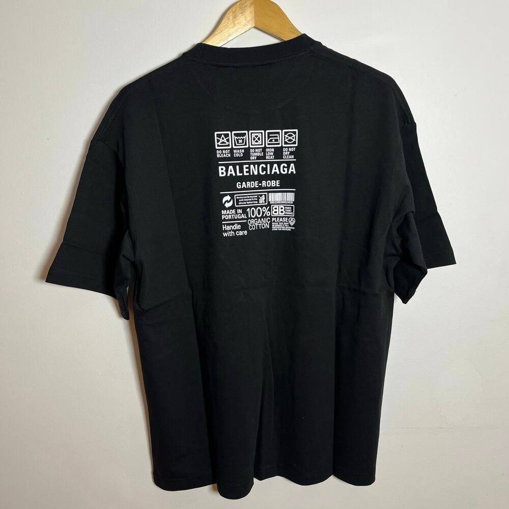 Balenciaga Garde-robe Care Label Logo T-shirt Black Cotton Men's Size M